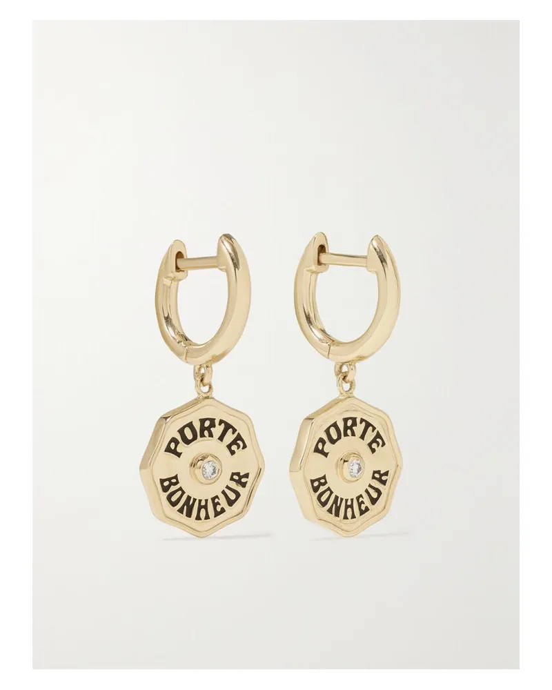 Marlo Laz Wee Porte Bonheur Creolen Aus 14 Karat Gold Mit Emaille Und Diamanten Gold
