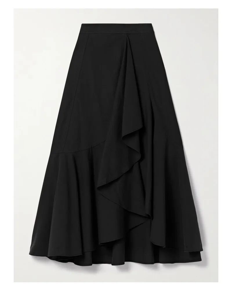 Ulla Johnson Sabina Midirock Aus Twill Aus Einer Baumwoll-tencel™-mischung Mit Wickeleffekt - Schwarz Schwarz