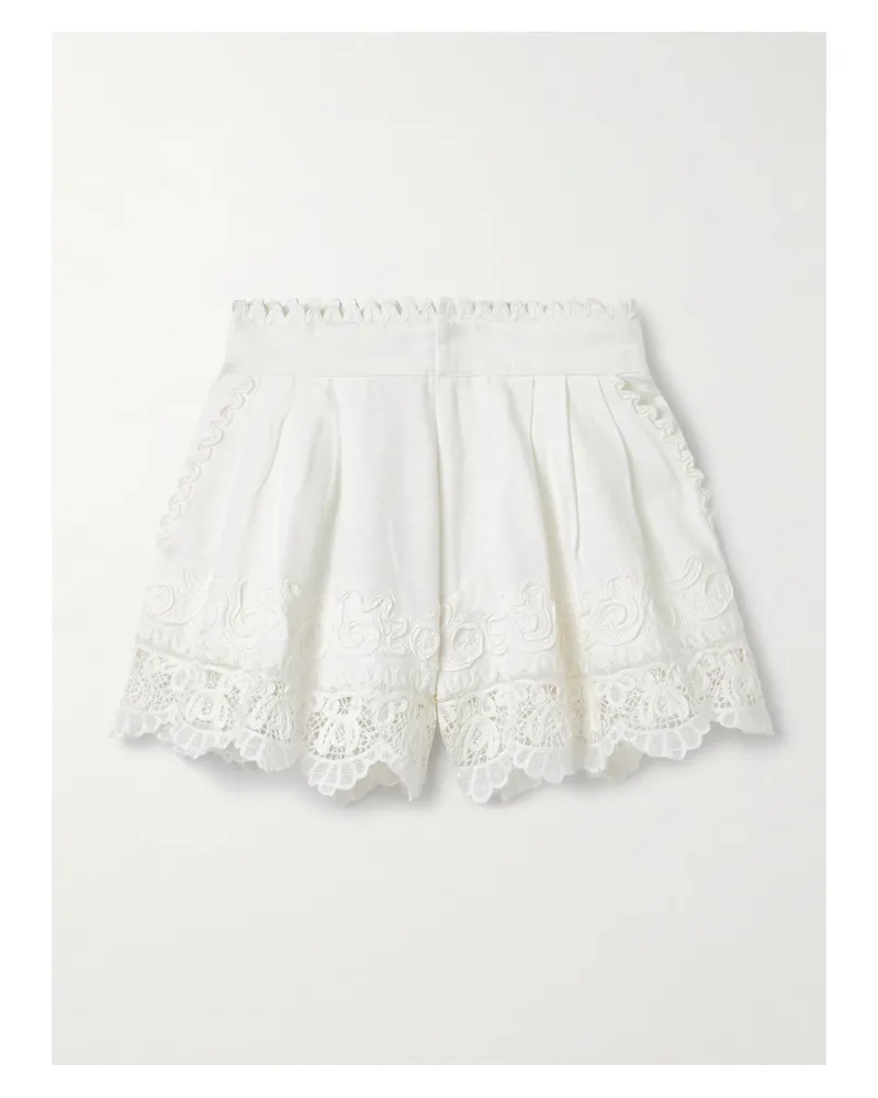 Sea Iyla Shorts Aus Einer Baumwoll-leinenmischung Mit Guipure-spitzenbesätzen - Weiß Weiß