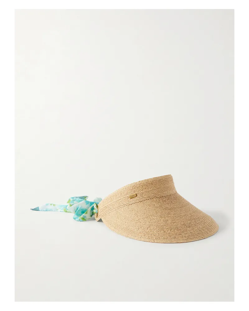 Chloé Printed Silk-trimmed Woven Raffia Sunhat - Blue Blue