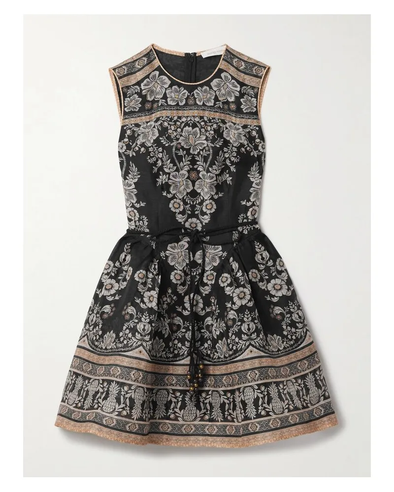 Zimmermann Balance Minikleid Aus Organza Aus Einer Leinen-seidenmischung Mit Bindegürtel - Schwarz Schwarz