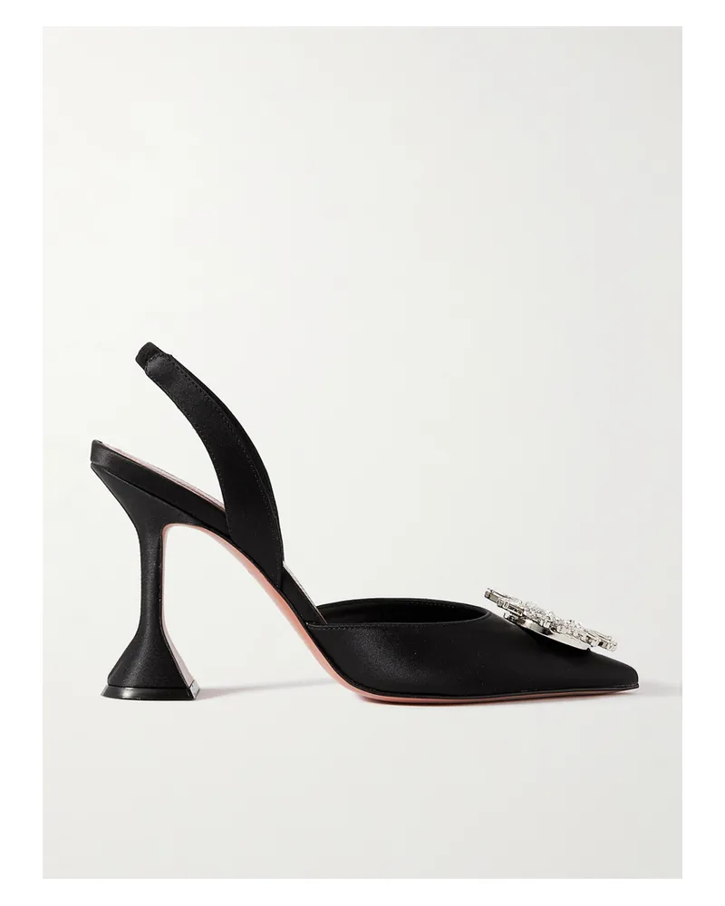 Amina Muaddi Begum Swarovski Crystal-embellished Satin Slingback Pumps - Black Black