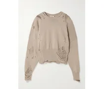 Marcy Distressed Cotton And Wool-blend Sweater - Neutrals