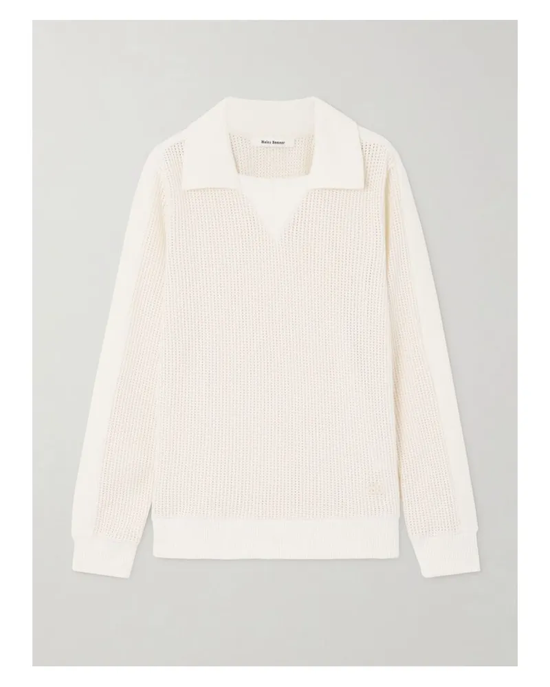 Wales Bonner Song Pullover Aus Baumwolle In Lochstrick Mit Polokragen - Creme Creme