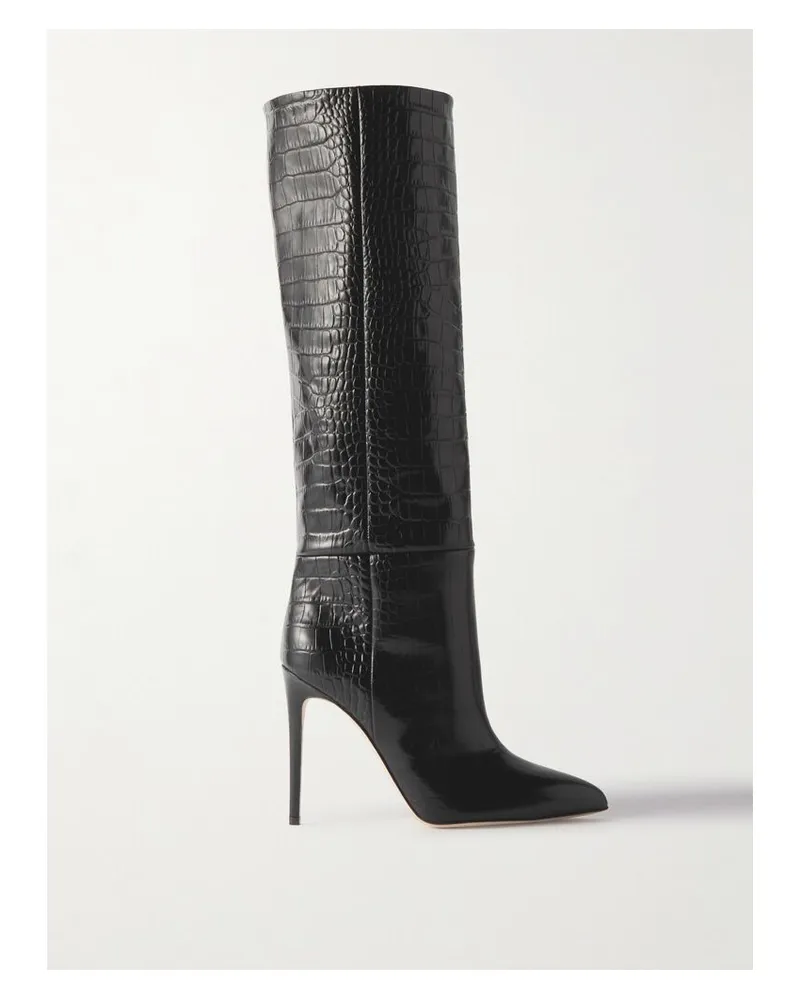 Paris Texas Kniehohe Stiefel Aus Leder Mit Krokodileffekt - Schwarz Schwarz