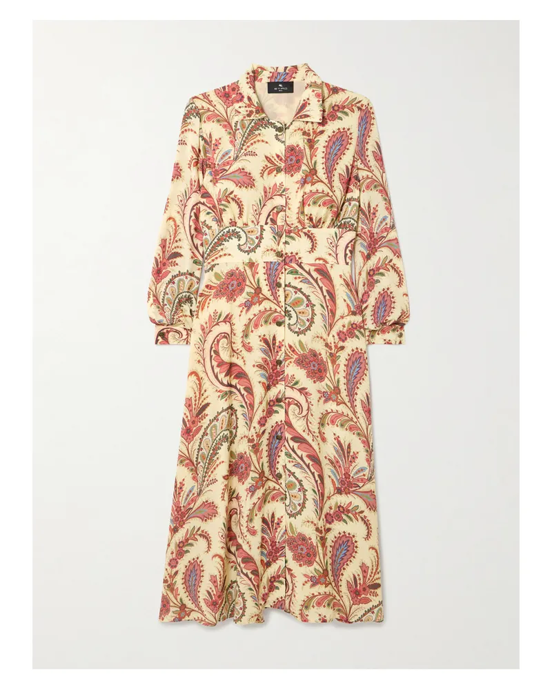 Etro Midi-hemdblusenkleid Aus Crêpe Mit Paisley-muster Und Raffungen - Mehrfarbig Mehrfarbig