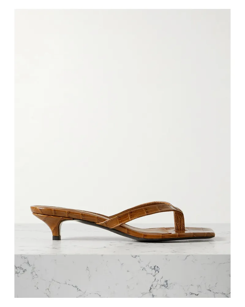 Totême Croc-effect Leather Sandals - Brown Brown
