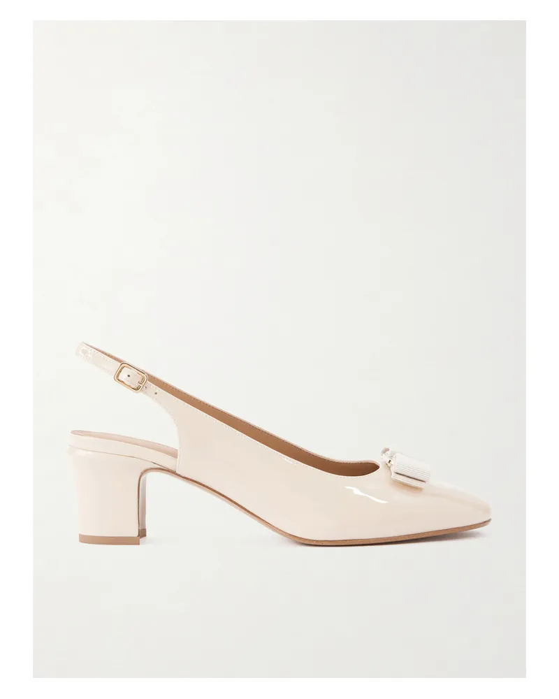 Ferragamo Vetty Bow-embellished Patent-leather Slingback Pumps - Ivory Ivory