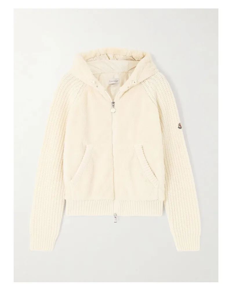 Moncler Jacke Aus Fleece Und Gerippter Wolle Mit Kapuze - Creme Creme