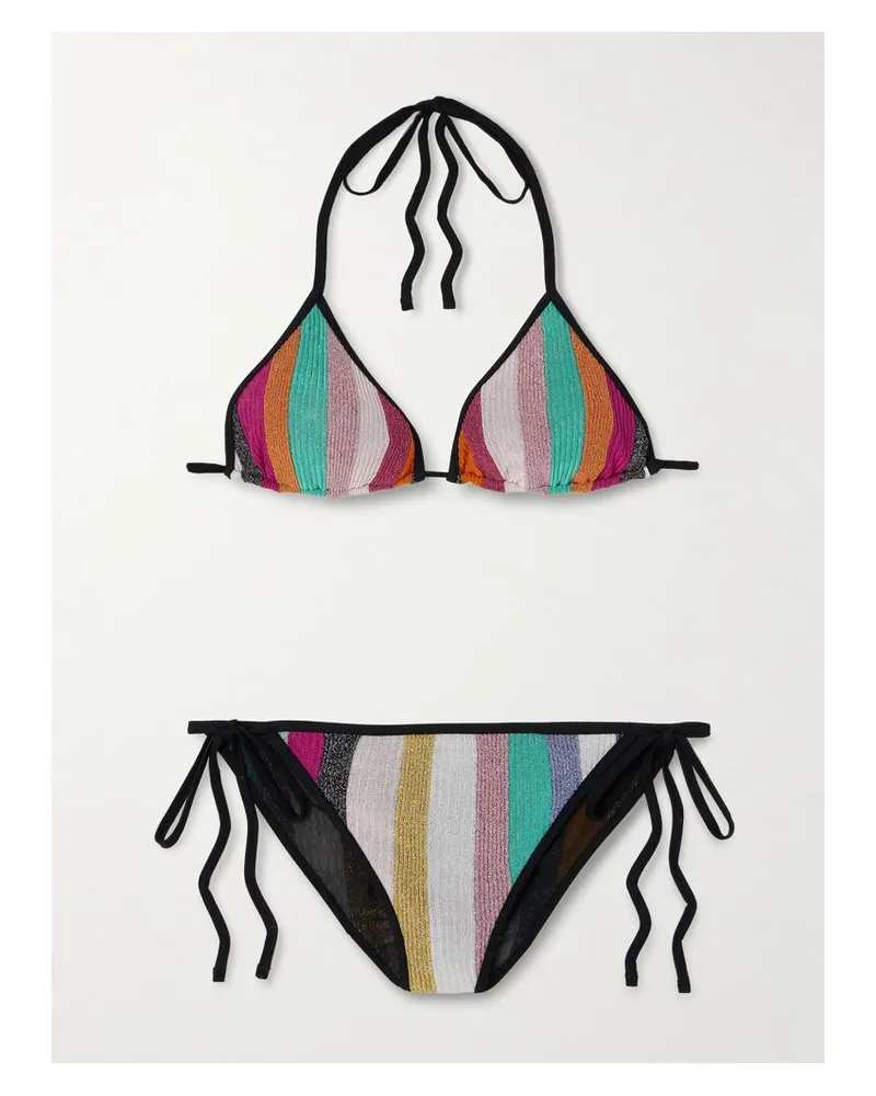 Missoni Mare Triangel-bikini Aus Gestreiftem Metallic-häkelstrick - Mehrfarbig Mehrfarbig