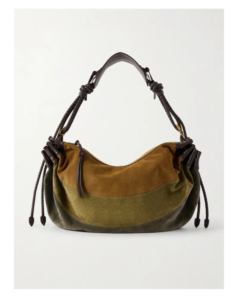 Isabel Marant Maia Leather-trimmed Patchwork Suede Shoulder Bag - Green Green