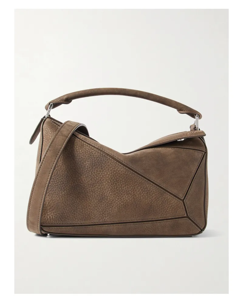 Loewe Puzzle Small Textured-nubuck Shoulder Bag - Brown Brown