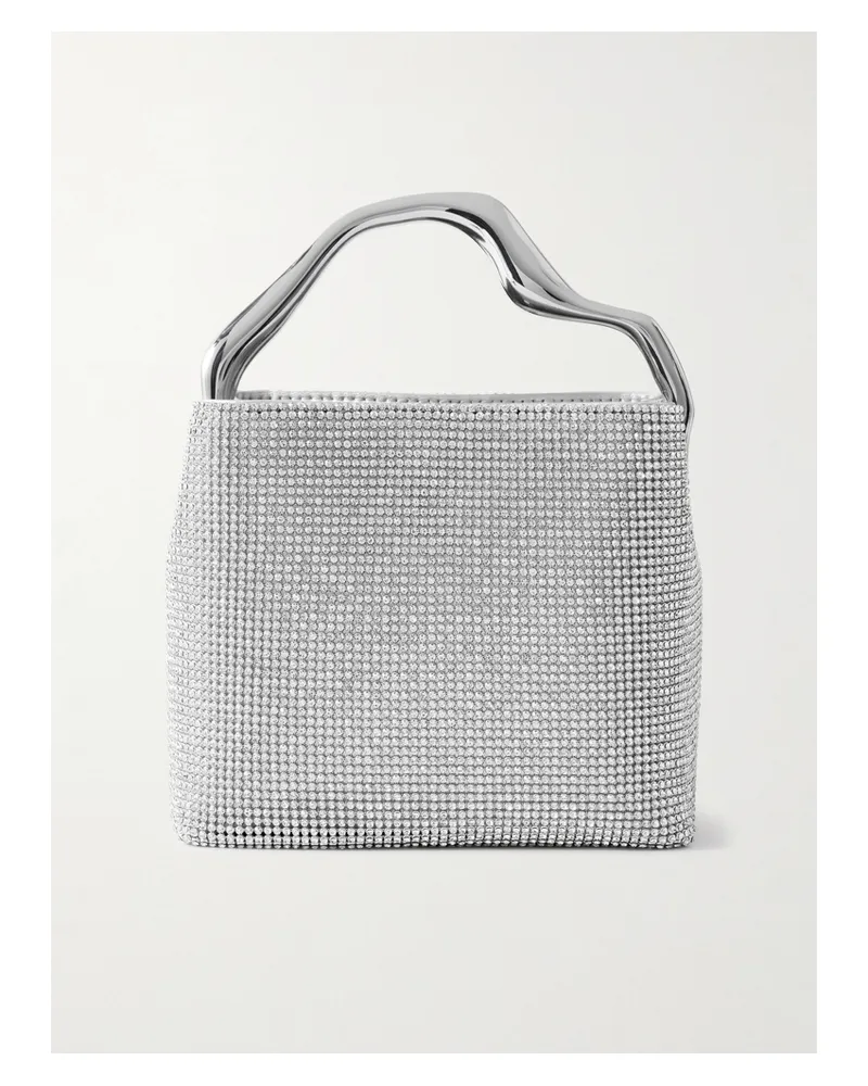 Cult Gaia Solene Mini Crystal-embellished Metallic Leather Tote - Silver Silver