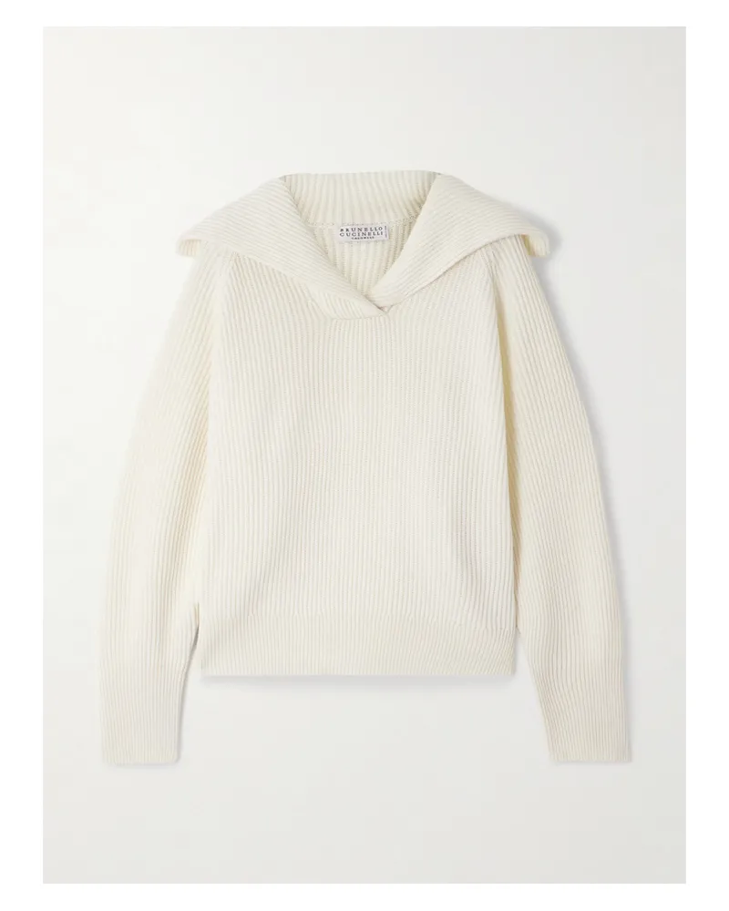 Brunello Cucinelli Pullover Aus Einer Gerippten Mischung Aus Wolle, Kaschmir Und Seide - Wollweiß Wollweiß