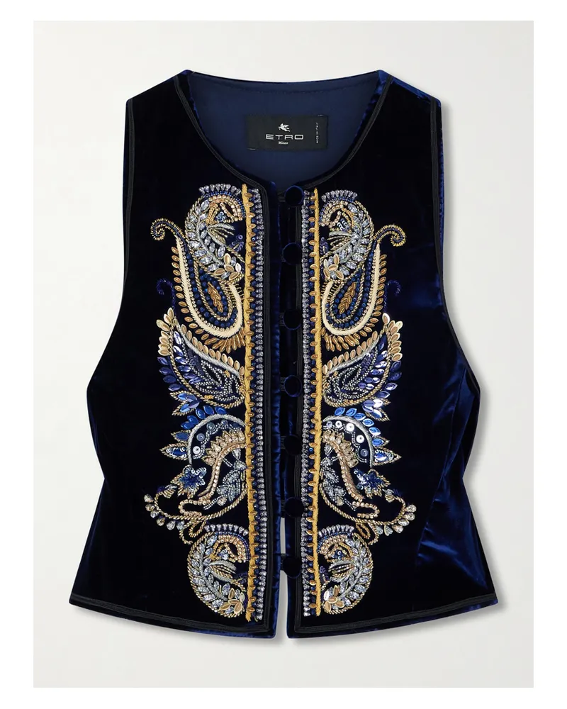Etro Embroidered Embellished Velvet Vest - Purple Purple