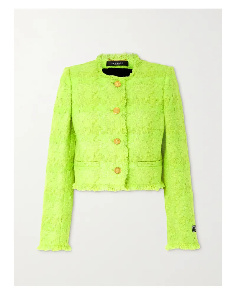Versace Jacke Aus Kariertem Tweed Aus Einer Wollmischung In Metallic-optik - Grün Grün