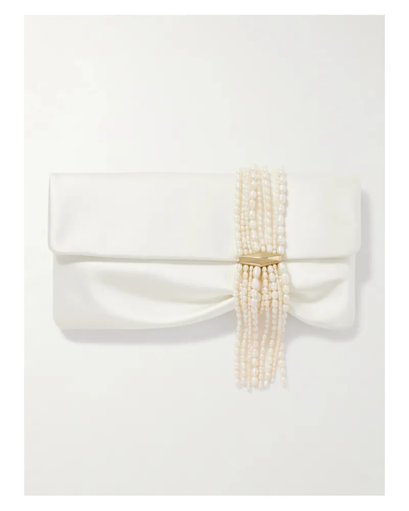 Jimmy Choo Zandra Pearl-embellished Satin Clutch - Neutrals Neutrals