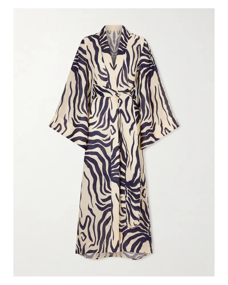 Johanna Ortiz Boa Whisper Belted Zebra-print Linen Coverup - Ivory Ivory