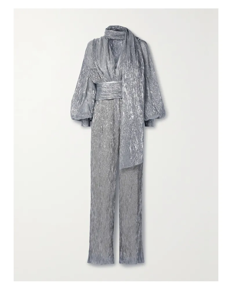 Oscar de la Renta Jumpsuit Aus Plissiertem Lamé Aus Einer Seidenmischung Mit Tuch Zum Binden - Grau Grau