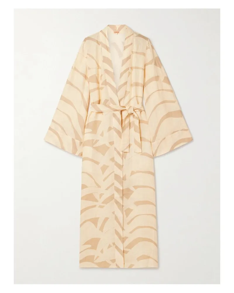 Johanna Ortiz Sail Softly Sommermantel Aus Bedrucktem Leinen Mit Bindegürtel - Creme Creme