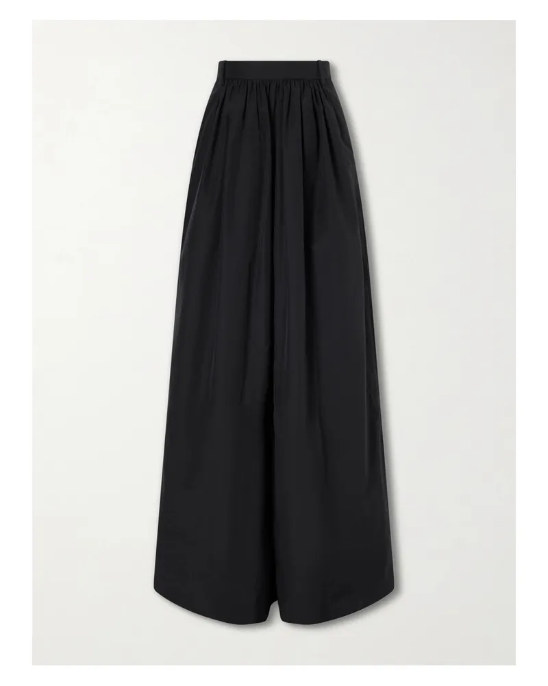 Ralph Lauren Vannesa Pleated Cotton-blend Poplin Wide-leg Pants - Black Black
