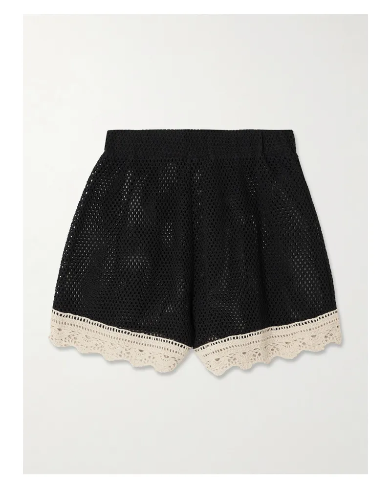 Sea Kendall Baumwollshorts In Lochstrick Mit Besätzen In Häkelstrick - Schwarz Schwarz