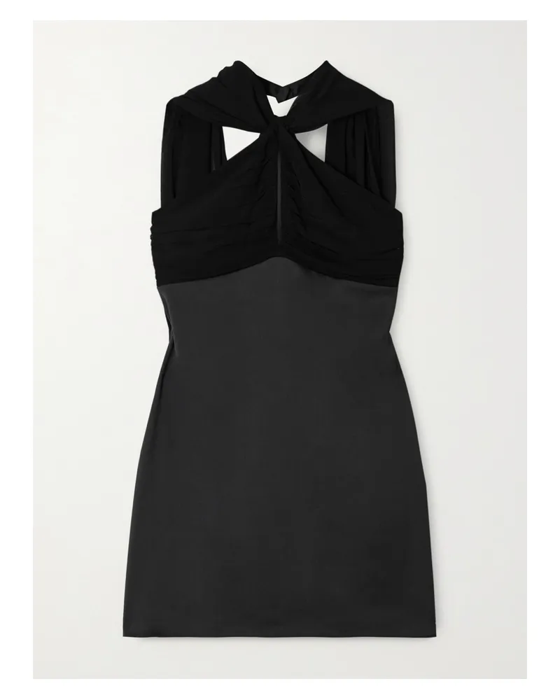 Posse Solene Minikleid Aus Chiffon Mit Raffungen Und Glänzendem Crêpe - Schwarz Schwarz