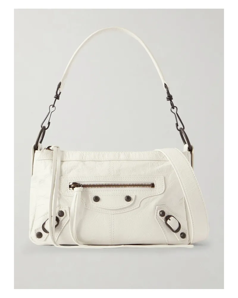 Balenciaga Le City Moto Mini Crinkled-leather Shoulder Bag - White White