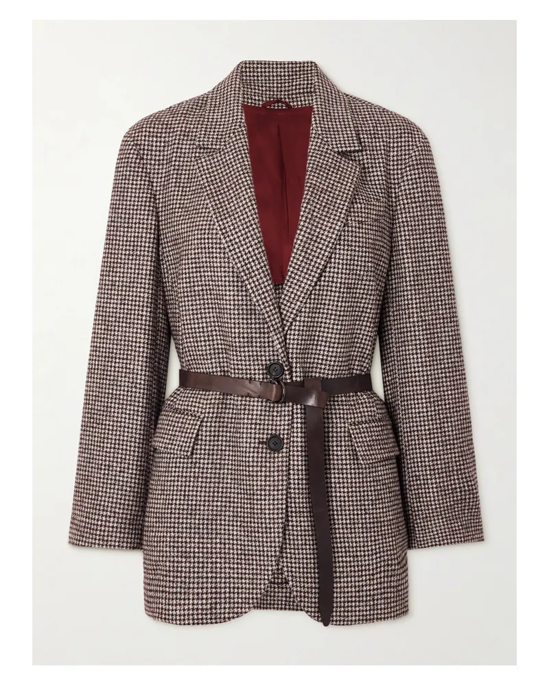 Brunello Cucinelli Jacke Aus Einer Wollmischung Mit Hahnentrittmuster, Zierperlen Und Gürtel - Braun Braun