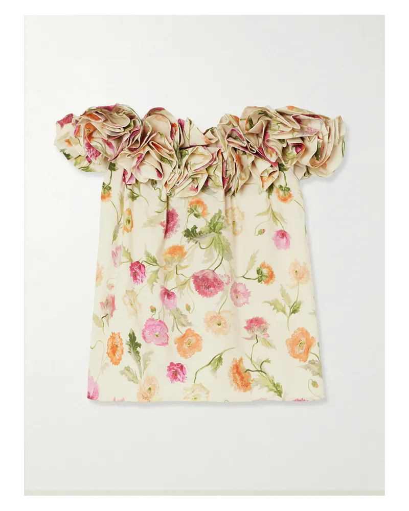 Carolina Herrera New York Off-the-shoulder Ruffled Floral-print Cotton-blend Top - Multi Multi