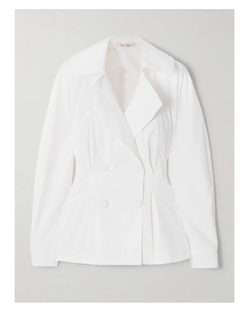 Carolina Herrera New York Doppelreihiges Hemd Aus Stretch-baumwollpopeline Mit Falten - Weiß Weiß