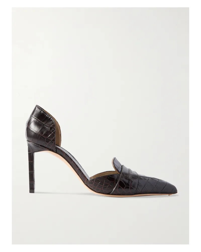 Tom Ford Eva D'orsay Pumps Aus Glanzleder Mit Krokodileffekt - Braun Braun