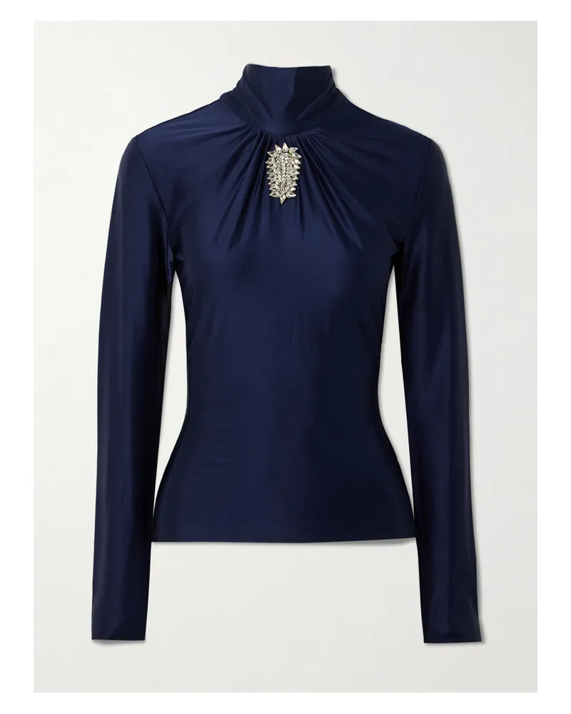 Paco Rabanne Crystal-embellished Gathered Satin-jersey Top - Blue Blue