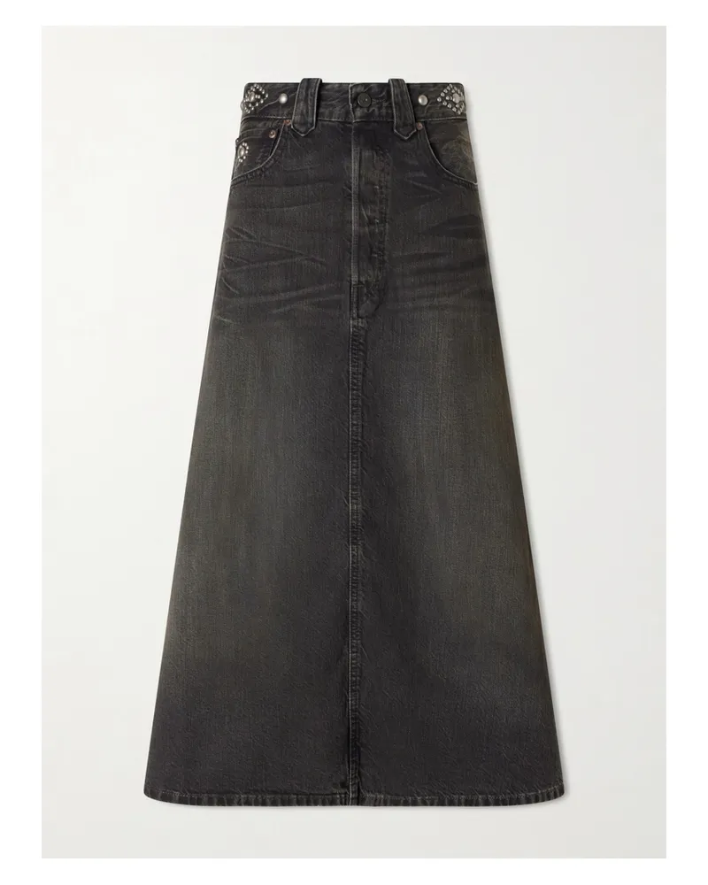 RRL Danielle Studded Denim Midi Skirt - Black Black