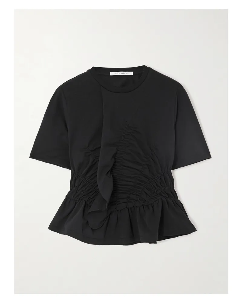 Cecilie Bahnsen T-shirt Aus Stretch-jersey Aus Baumwolle Mit Raffungen - Schwarz Schwarz