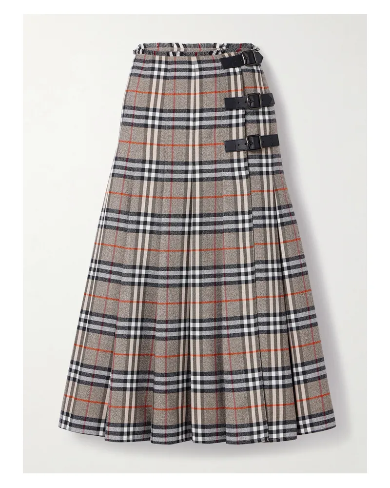 Burberry Midirock Aus Karierter Wolle Mit Falten Und Lederbesätzen - Mehrfarbig Mehrfarbig
