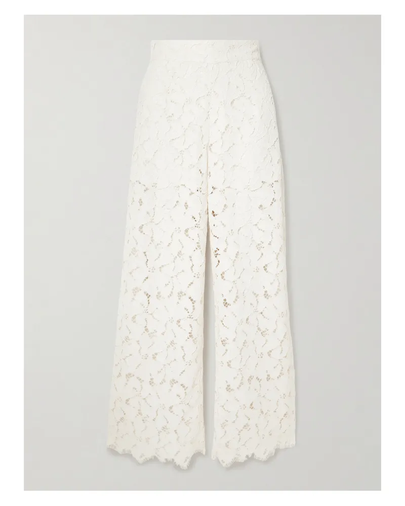 Loretta Caponi Cipro Hose Mit Geradem Bein Aus Schnurgebundener Spitze Mit Wellenkanten - Wollweiß Wollweiß