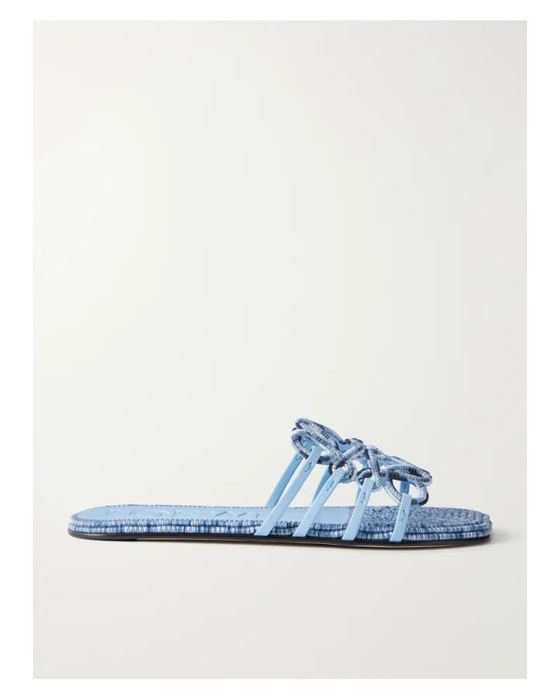 Loewe Paula's Ibiza Leather-trimmed Embroidered Canvas Slides - Blue Blue