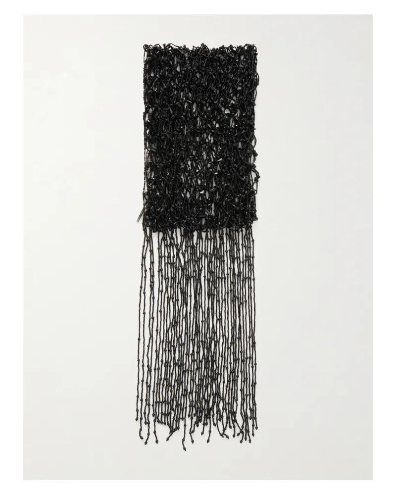 Dries van Noten Fringed Embellished Beaded Scarf - Black Black