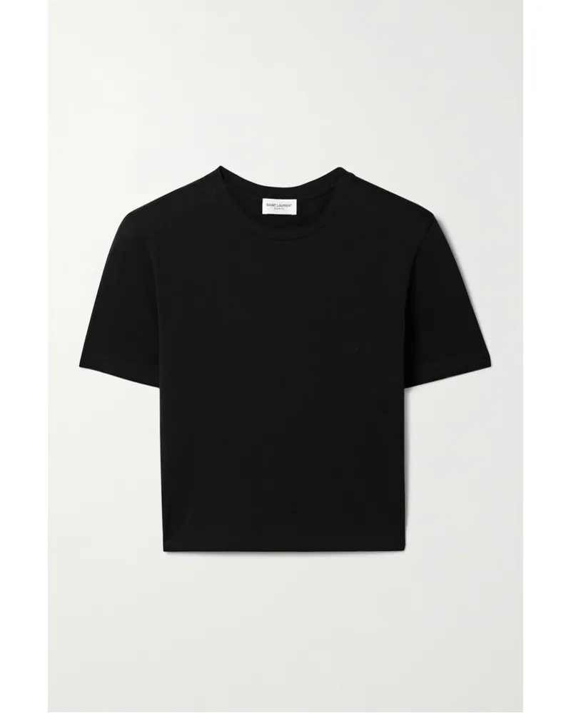 Saint Laurent Verkürztes T-shirt aus Baumwoll-jersey Schwarz