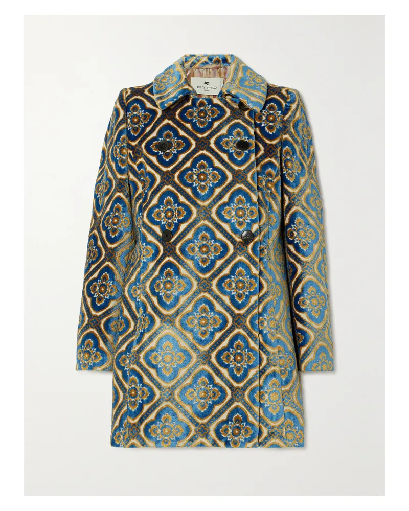 Etro Doppelreihiger Blazer Aus Samt Mit Jacquard-muster - Blau Blau