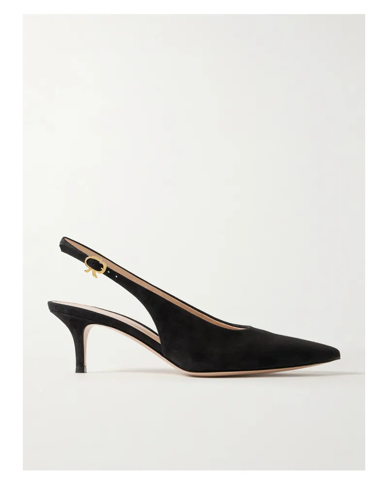 Gianvito Rossi Robbie 45 Suede Slingback Pumps - Black Black