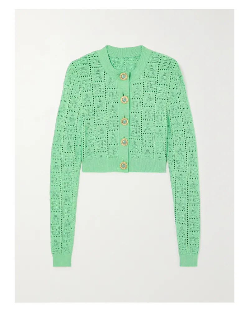 Balmain Verkürzter Cardigan Aus Pointelle-strick - Blau Blau
