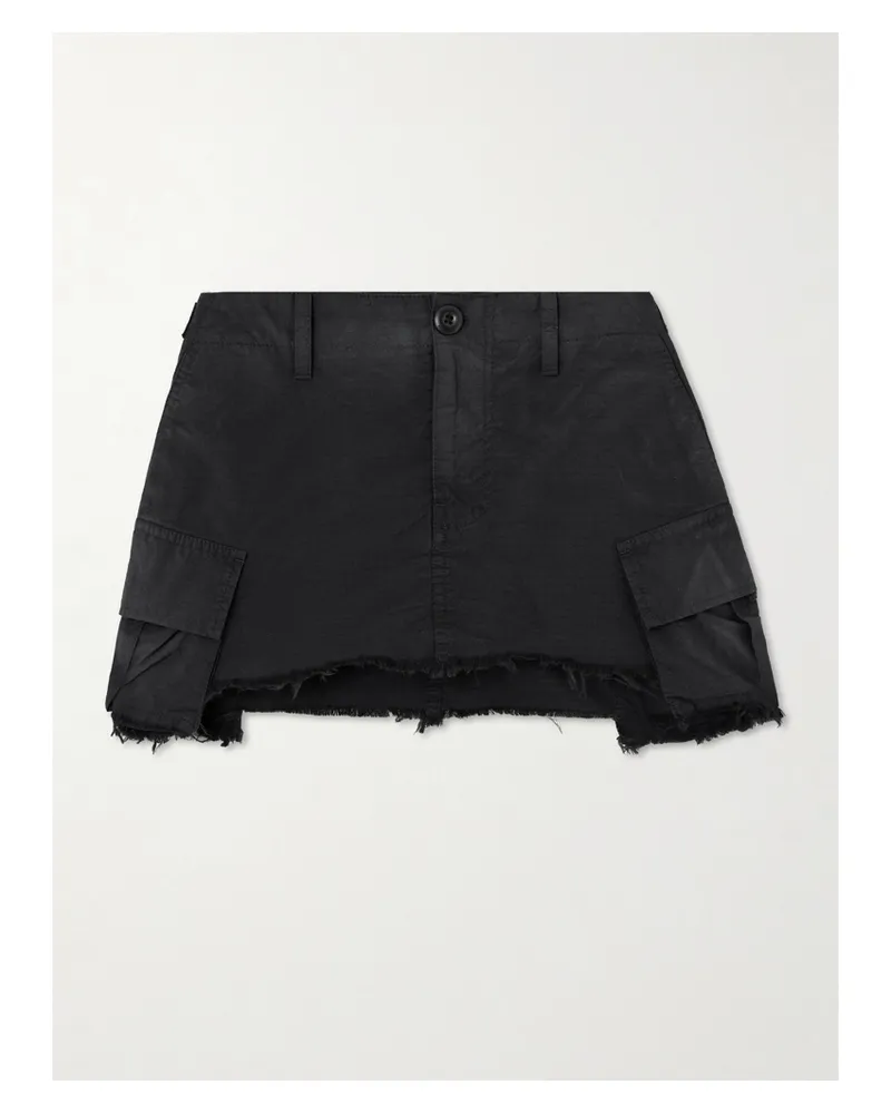 Balenciaga Frayed Cotton-blend Ripstop Mini Skirt - Black Black