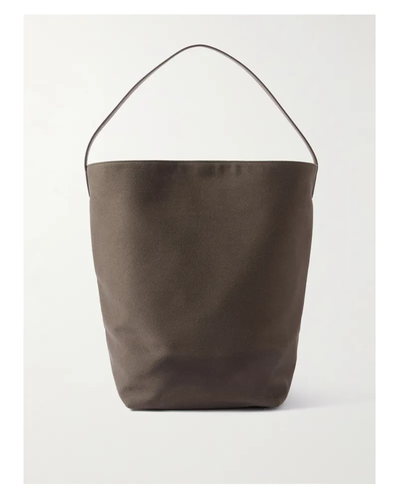 The Row N/s Large Leather-trimmed Cotton-twill Tote - Brown Brown