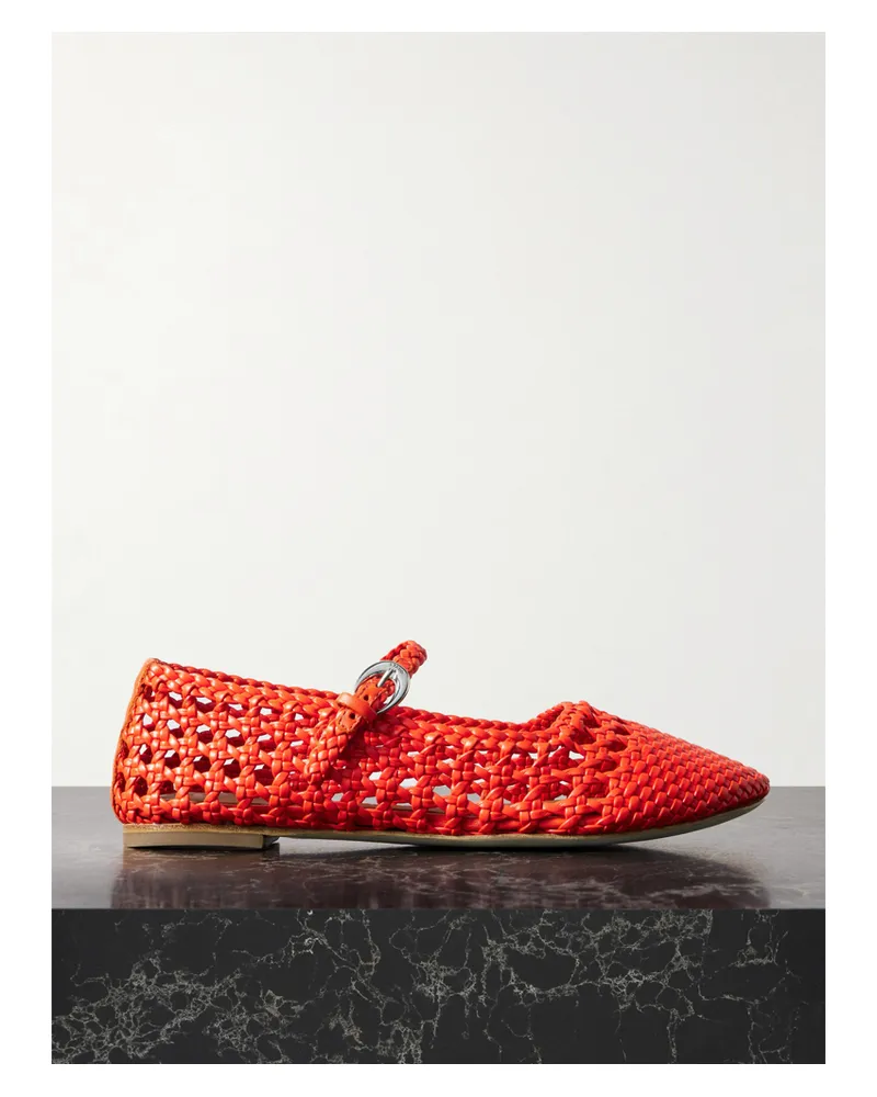 STAUD Nell Mary-jane-ballerinas Aus Geflochtenem Leder - Rot Rot