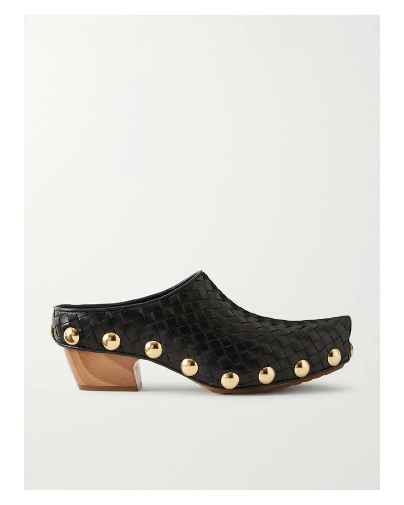 Bottega Veneta Gondola Studded Intrecciato Leather Clogs - Black Black