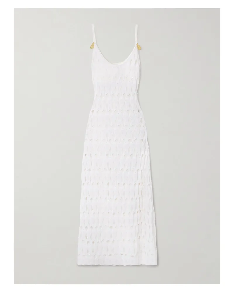 Bottega Veneta Embellished Open-knit Cotton And Silk-blend Midi Dress - Off-white Off-white