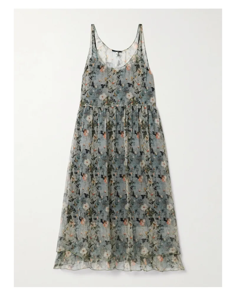 R13 Midikleid Aus Seidenkrepon Mit Blumenprint - Mehrfarbig Mehrfarbig
