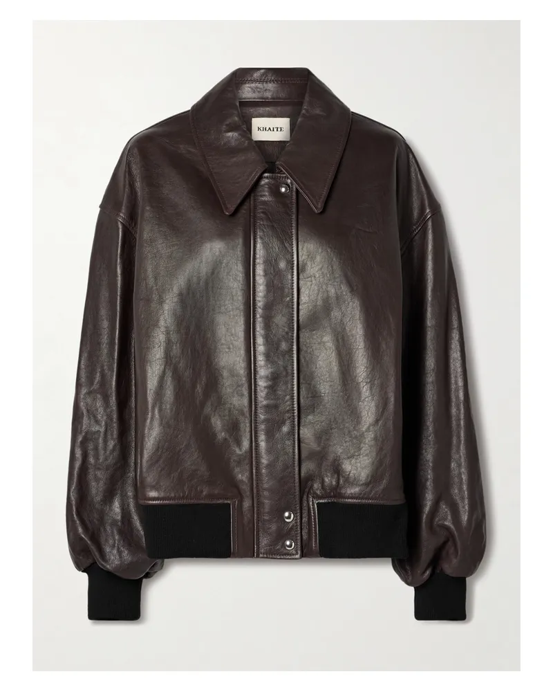 KHAITE Shelman Leather Bomber Jacket - Brown Brown